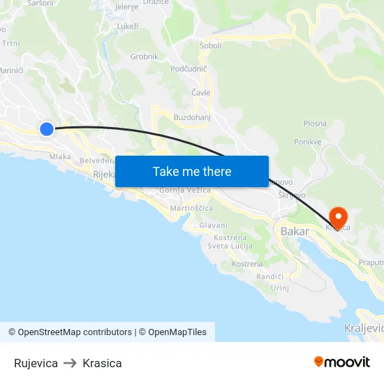 Rujevica to Krasica map
