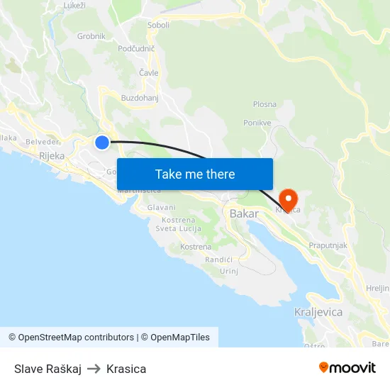 Slave Raškaj to Krasica map