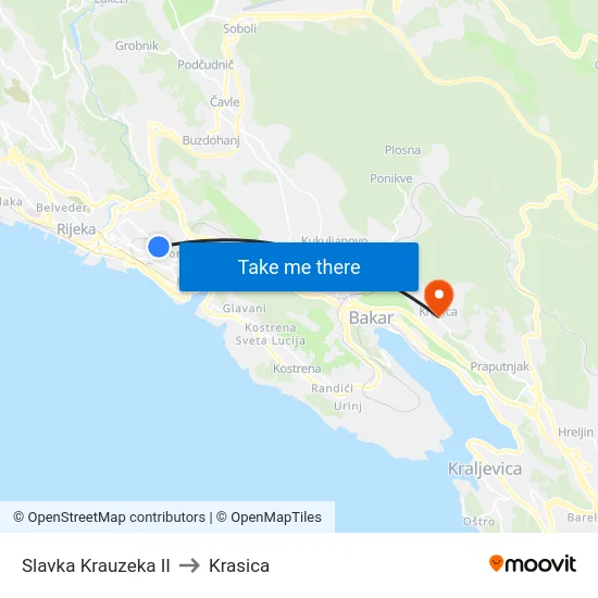 Slavka Krauzeka II to Krasica map