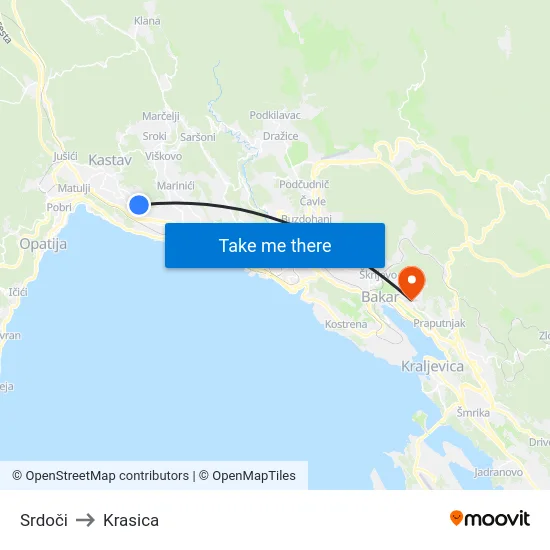 Srdoči to Krasica map
