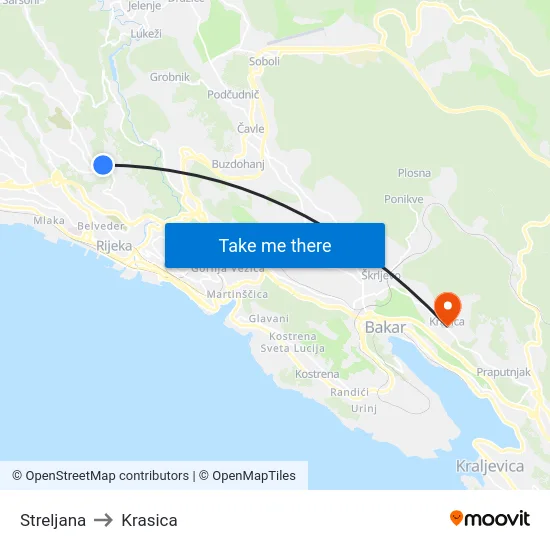 Streljana to Krasica map