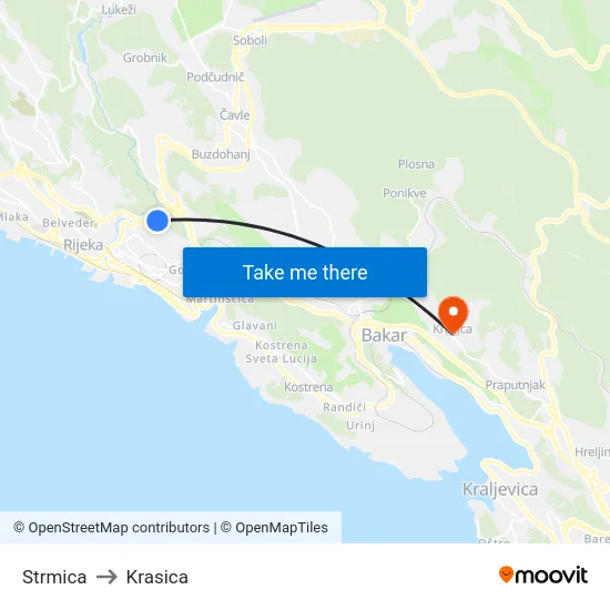 Strmica to Krasica map