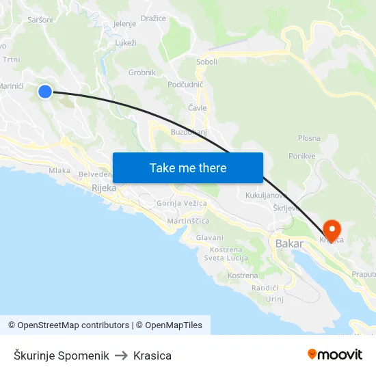 Škurinje Spomenik to Krasica map