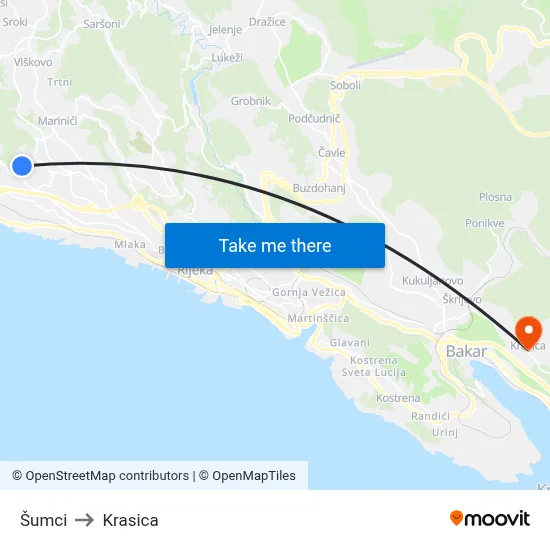 Šumci to Krasica map