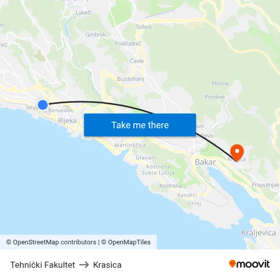 Tehnički Fakultet to Krasica map