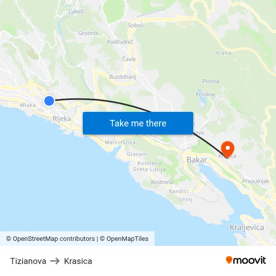 Tizianova to Krasica map