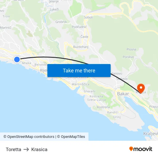Toretta to Krasica map