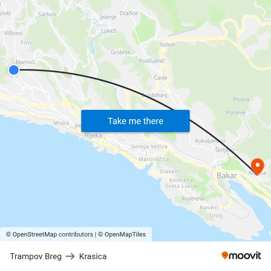 Trampov Breg to Krasica map