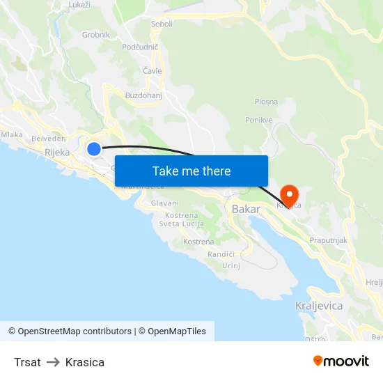 Trsat to Krasica map