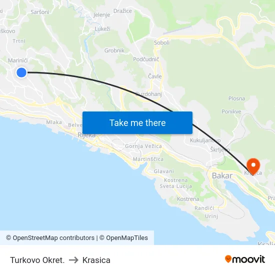 Turkovo Okret. to Krasica map