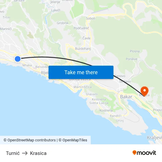 Turnić to Krasica map