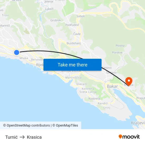Turnić to Krasica map