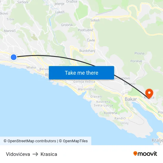 Vidovićeva to Krasica map