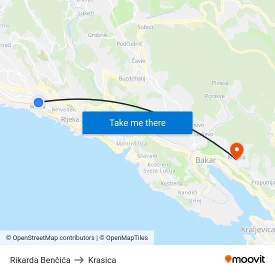 Rikarda Benčića to Krasica map