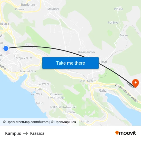 Kampus to Krasica map
