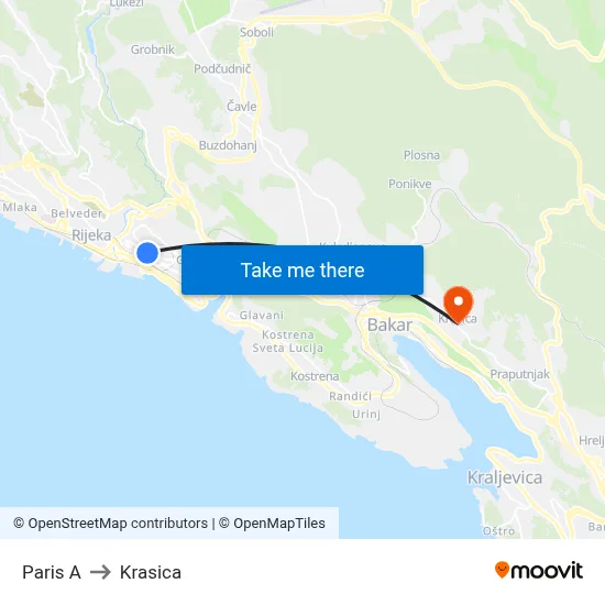 Paris A to Krasica map