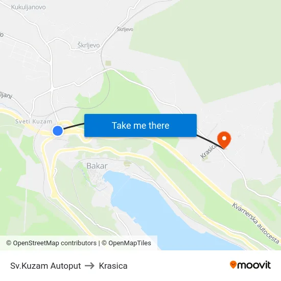 Sv.Kuzam Autoput to Krasica map