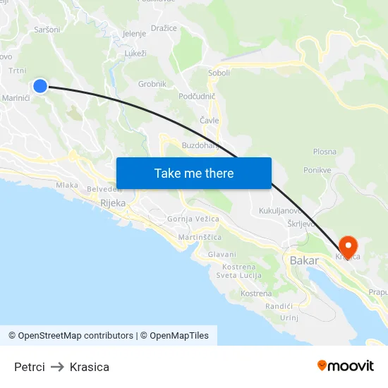 Petrci to Krasica map