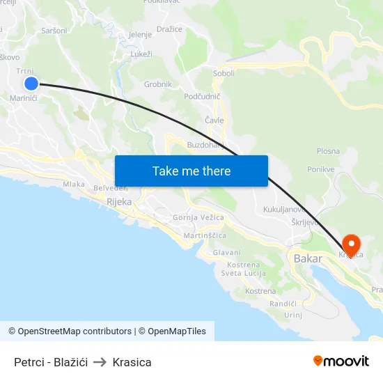 Petrci - Blažići to Krasica map