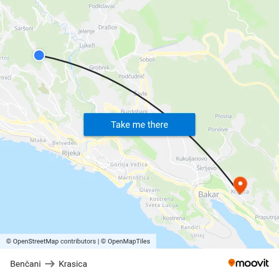Benčani to Krasica map