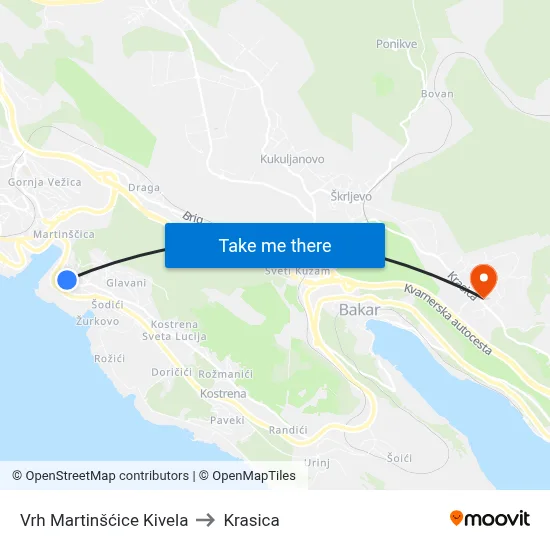 Vrh Martinšćice Kivela to Krasica map