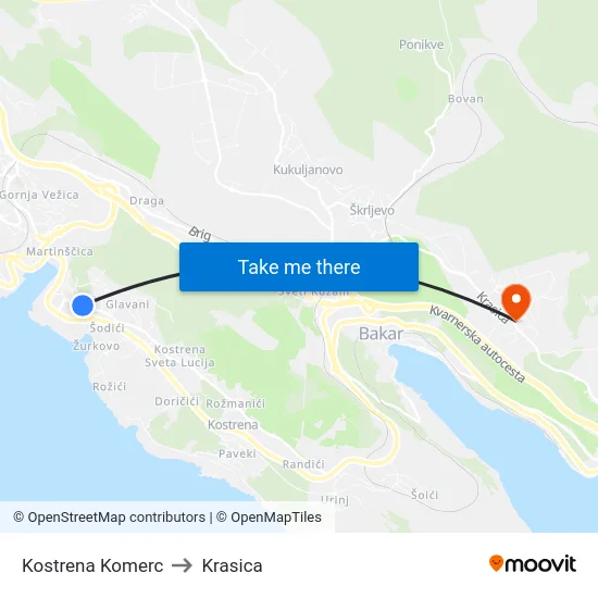 Kostrena  Komerc to Krasica map