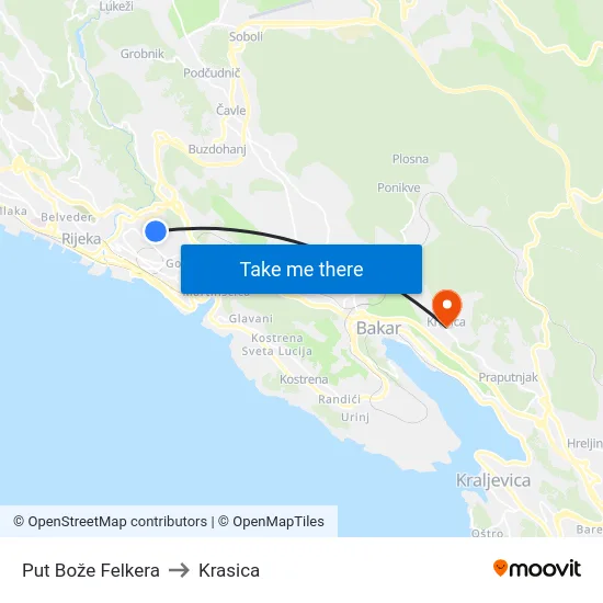Put Bože Felkera to Krasica map