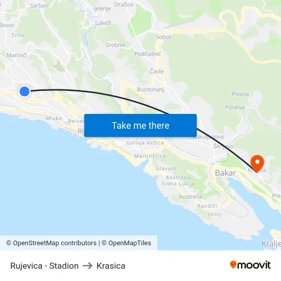 Rujevica - Stadion to Krasica map