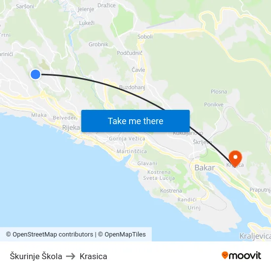 Škurinje Škola to Krasica map