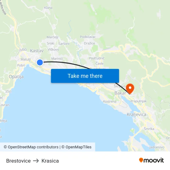 Brestovice to Krasica map