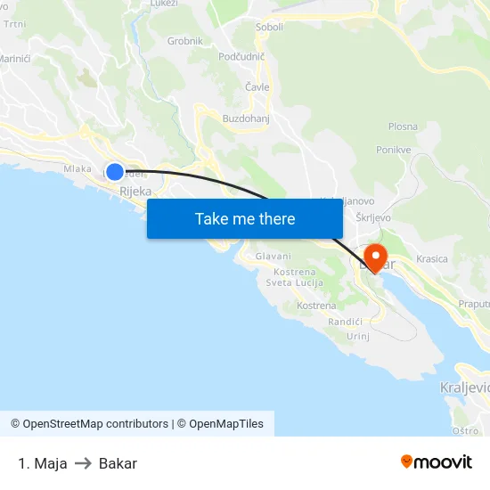 1. Maja to Bakar map