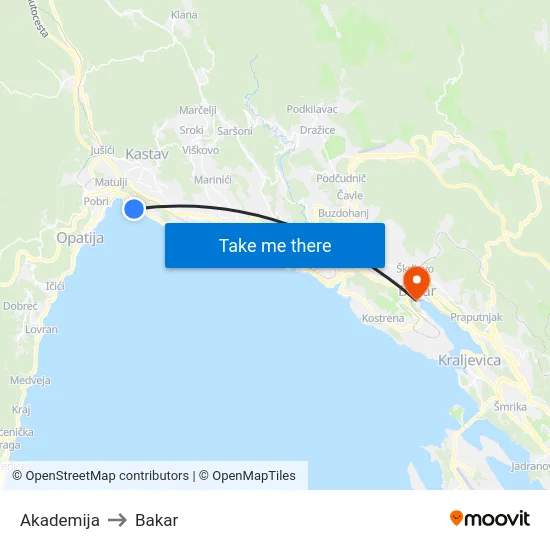 Akademija to Bakar map