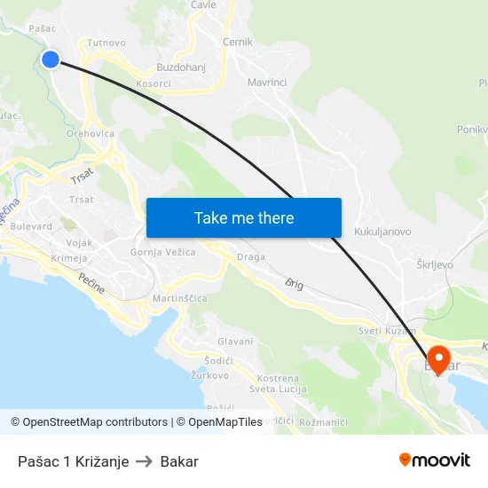 Pašac 1 Križanje to Bakar map