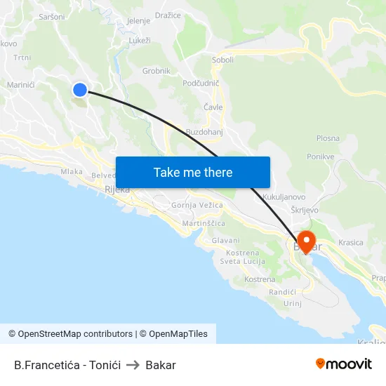 B.Francetića - Tonići to Bakar map