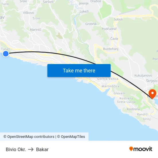 Bivio Okr. to Bakar map
