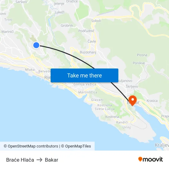 Braće Hlača to Bakar map
