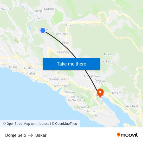 Donje Selo to Bakar map