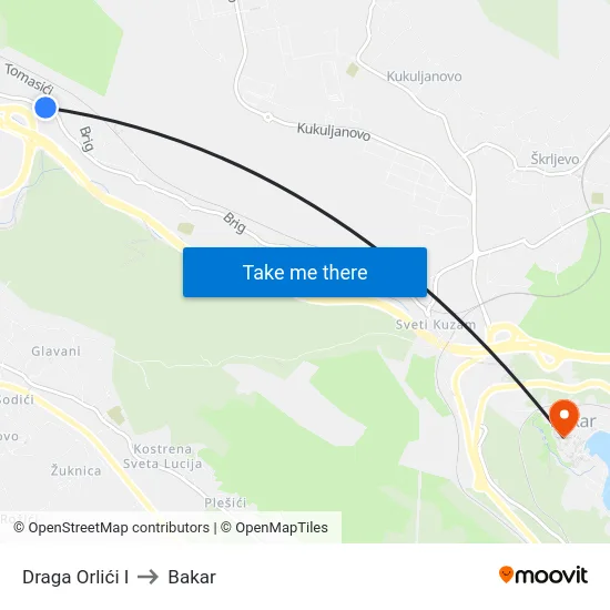 Draga Orlići I to Bakar map