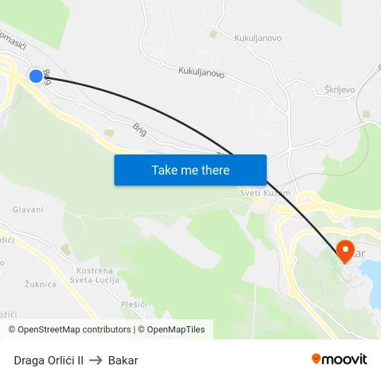 Draga Orlići II to Bakar map
