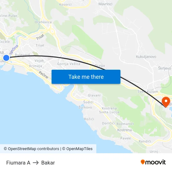 Fiumara A to Bakar map