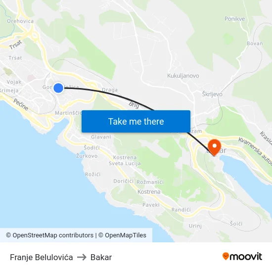 Franje Belulovića to Bakar map