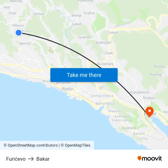 Furićevo to Bakar map