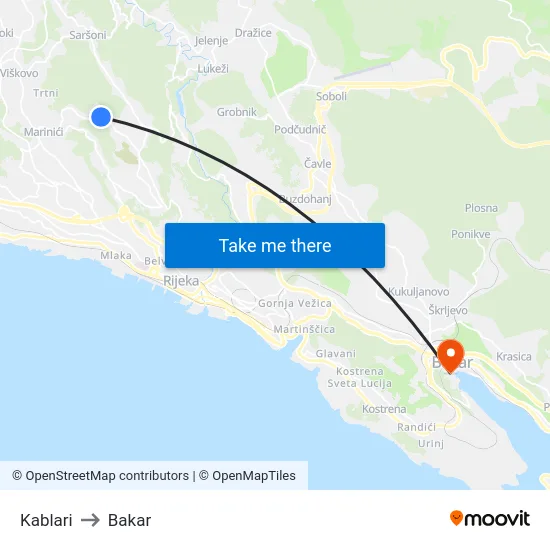 Kablari to Bakar map
