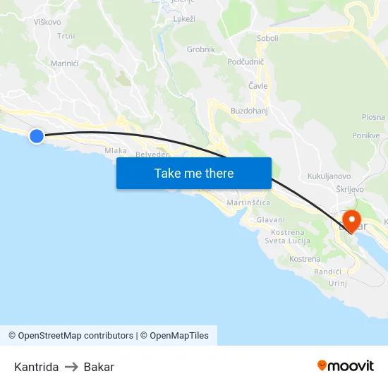 Kantrida to Bakar map
