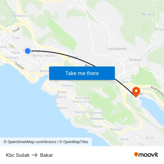 Kbc Sušak to Bakar map