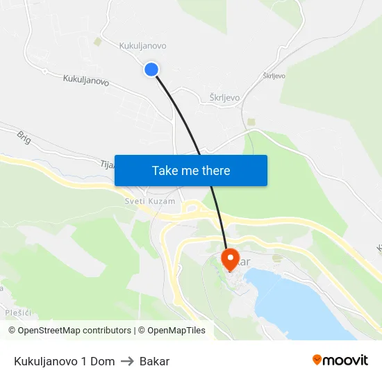Kukuljanovo 1 Dom to Bakar map