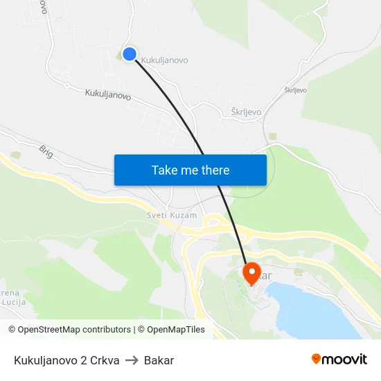 Kukuljanovo 2 Crkva to Bakar map