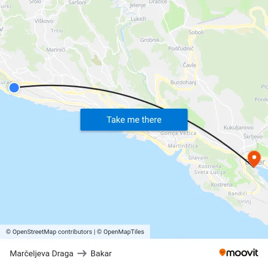 Marčeljeva Draga to Bakar map