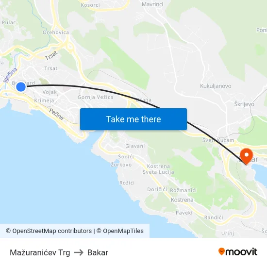 Mažuranićev Trg to Bakar map