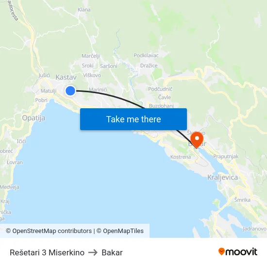 Rešetari 3 Miserkino to Bakar map